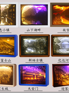 极速日升新奇特创意实用女生情人节礼物3D立体R光影纸雕灯床头摆