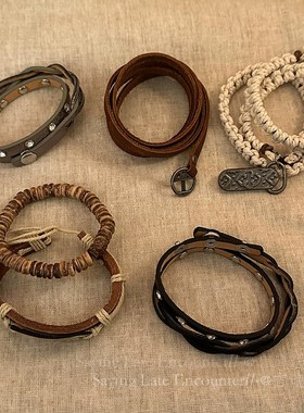 新品手作款波西米亚民族风牛皮编织绳手链女生新中U式个性复古情