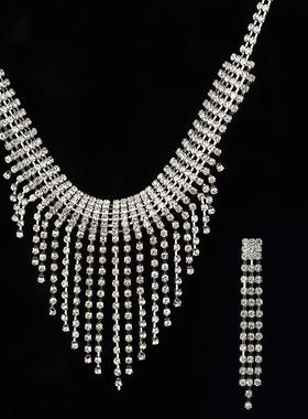 极速套装项链首饰饰品婚礼水钻z新娘耳环耳坠配饰镀银拍摄装饰珍