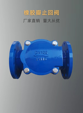 H44X橡胶板止回阀新型球墨铸铁止回阀法兰单向阀排污DN80 100 150