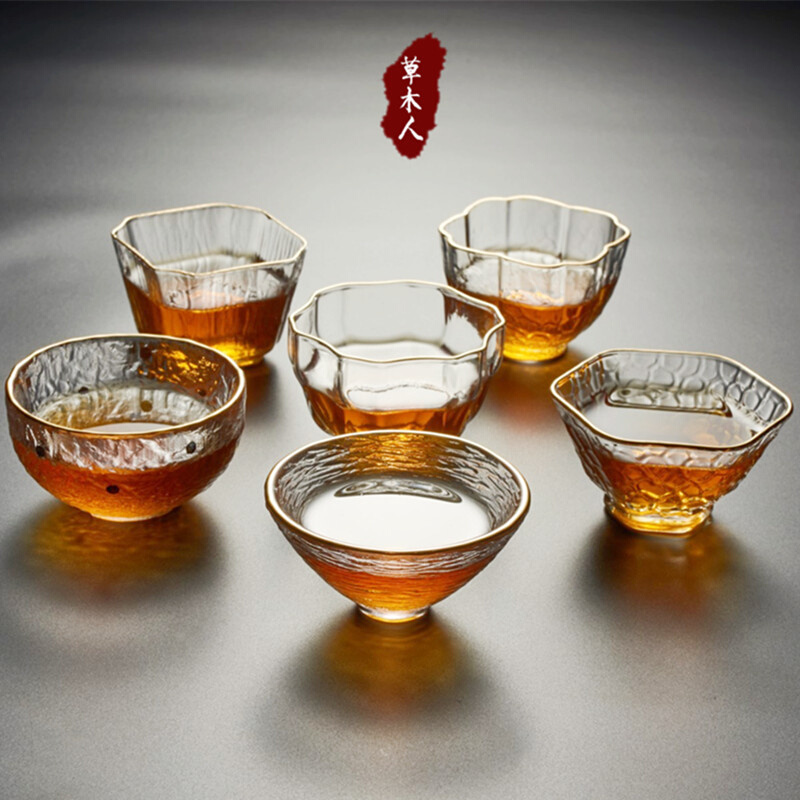 。出口日本金边锤目纹水晶玻璃品茗杯主人杯茶碗小茶杯耐热功夫茶 - 图0