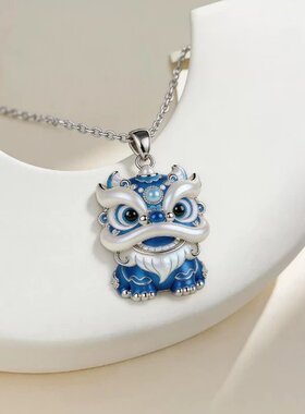 招财佛山醒狮蓝色珐琅钥匙扣