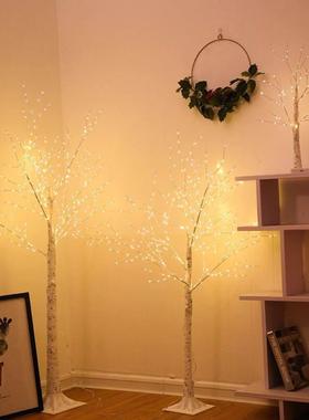 直播间装饰摆件落地白桦树LED彩灯ins网红卧室布置房间发光树氛围