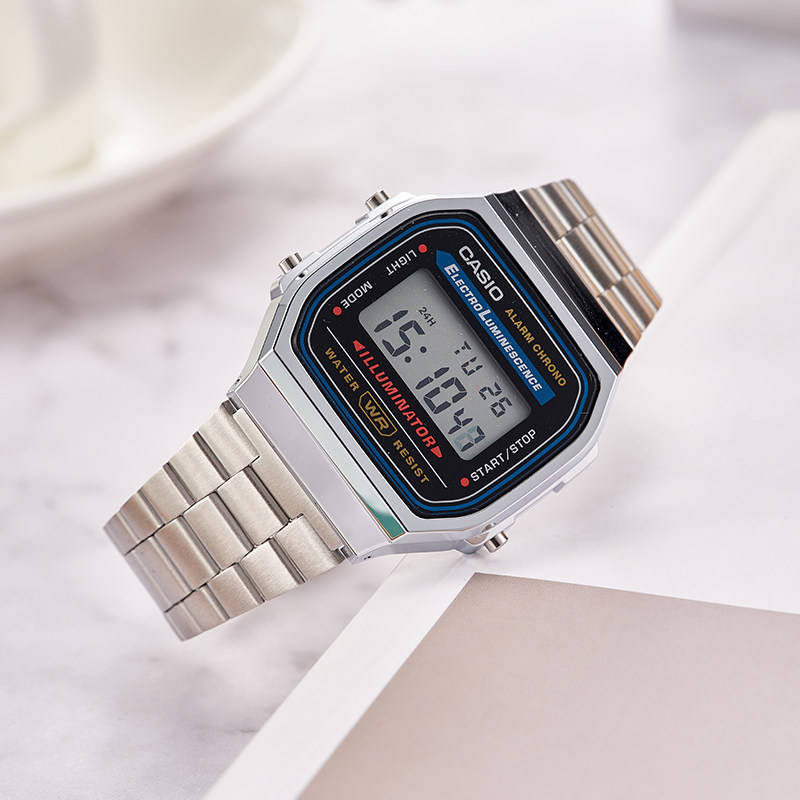 casio卡西欧手表男小银表2024新款小方块学生女款电子表A168WEM-1