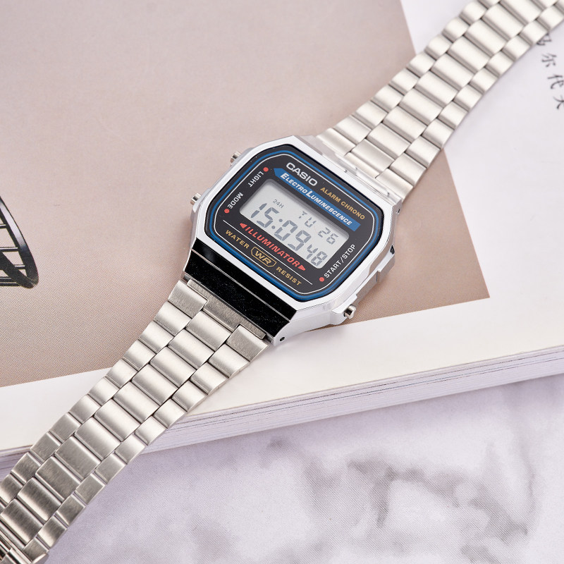 casio卡西欧手表男小银表2024新款小方块学生女款电子表A168WEM-1