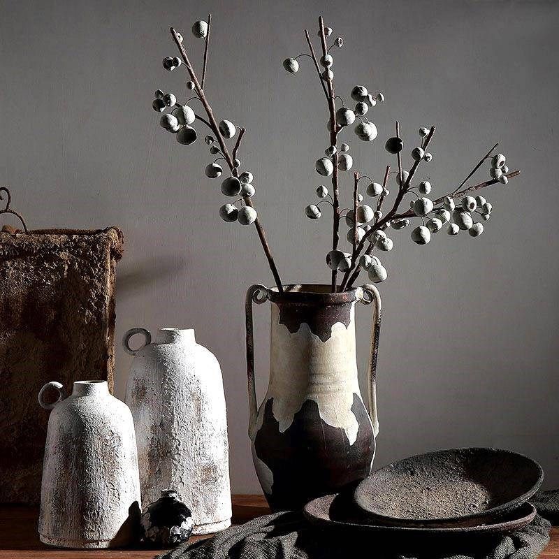 侘寂风中古陶瓷花瓶家居样板间y售楼处陶罐插花器餐桌软装饰品摆,淘宝优惠券,粉丝福利购,淘宝优惠卷