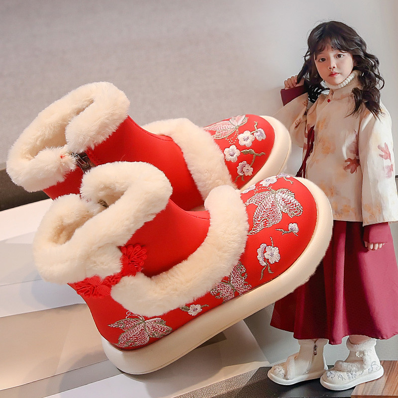 女童新中式棉靴冬季儿童国风刺绣汉服靴加绒保暖小香风公主雪地靴,淘宝优惠券,粉丝福利购,淘宝优惠卷