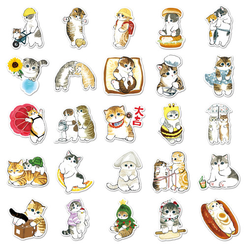 100张手绘小猫咪ins风贴纸可爱动物涂鸦少女心咕卡手帐装饰防水电脑桌面冰箱水杯滑板车相册iPad头盔汽车贴画 - 图1