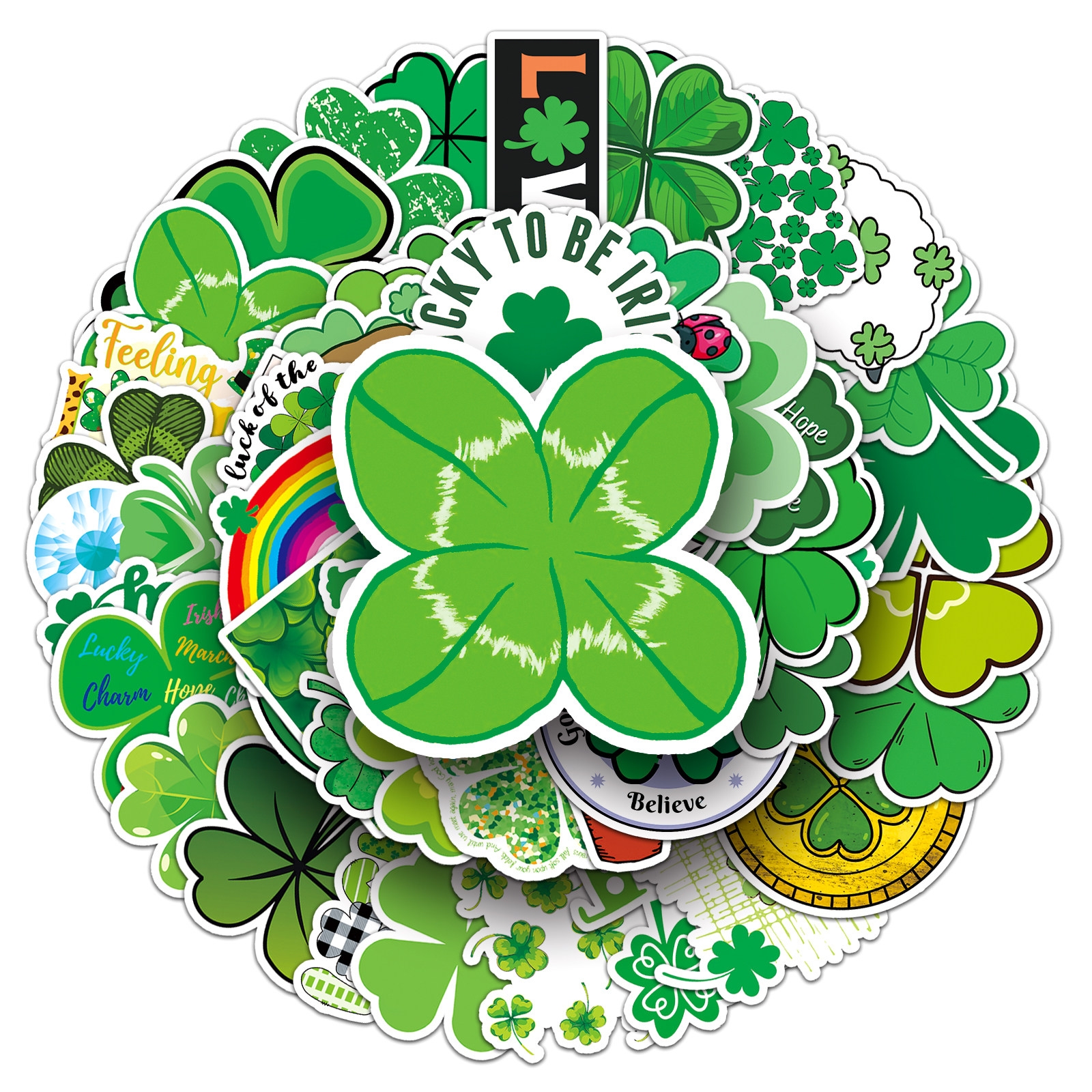 100张四叶草贴纸幸运草个性创意卡通涂鸦素材装饰贴画冰箱咕卡手账保温杯电动车摩托车行李箱手机壳防水贴纸,淘宝优惠券,粉丝福利购,淘宝优惠卷