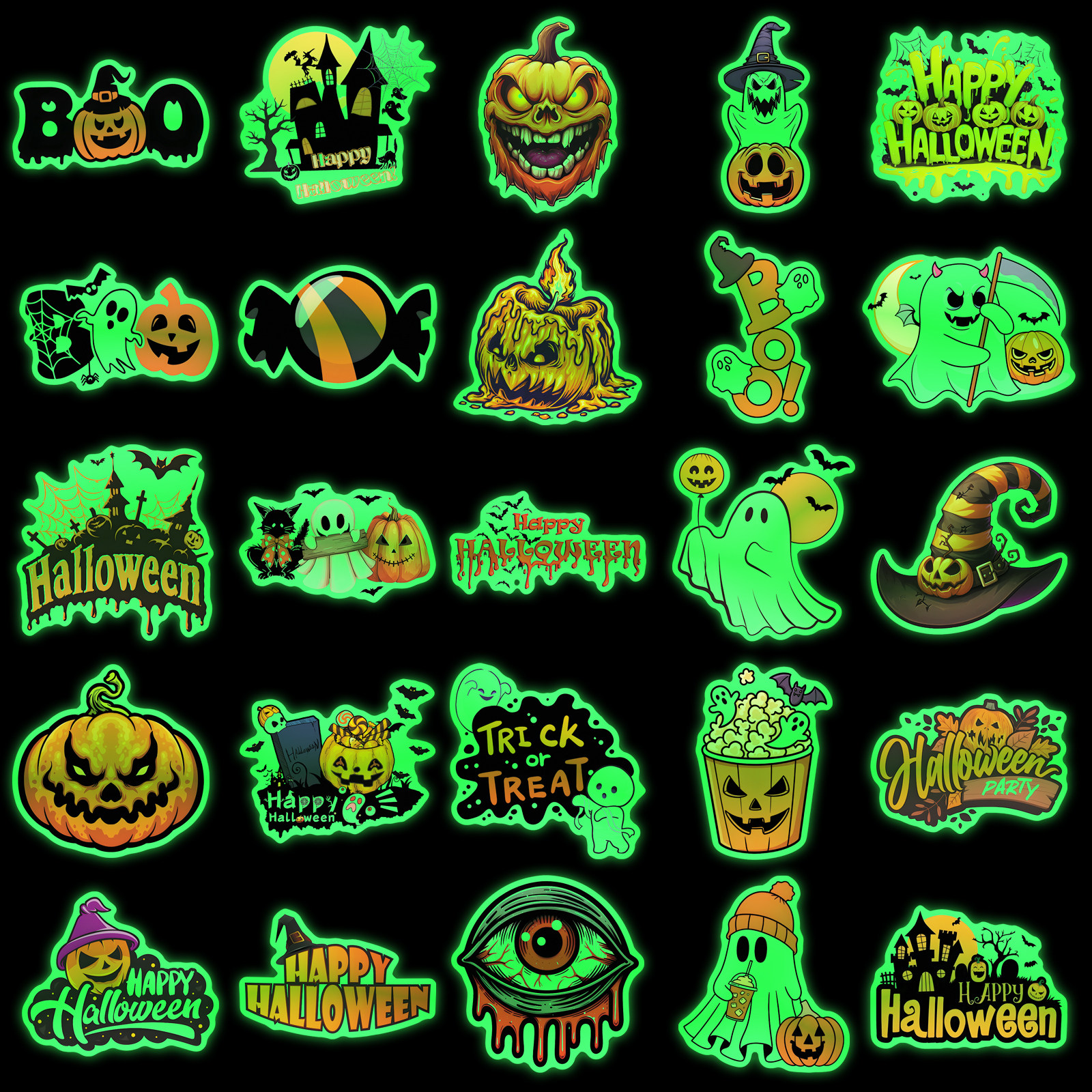 100张万圣节卡通夜光贴纸可爱夜间幽灵南瓜灯荧光节日装饰防水保温杯门窗耳机壳冰箱相册玻璃iPad手机壳贴纸,淘宝优惠券,粉丝福利购,淘宝优惠卷