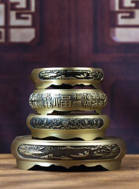 小六集黄铜香炉底座浮雕中国圆形香炉底座家庭室内香炉座古董饰品