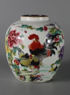 景德镇仿古陶瓷光绪粉彩鸡公全家福枣子罐子边坛家居装饰摆件收纳