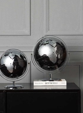 现代轻奢金银黑色地球仪摆件简约C样板间书房客厅玄关办公室装饰