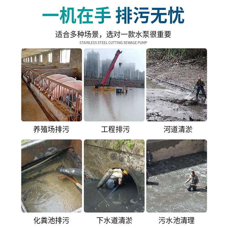 切割式污水泵380V化粪池养殖场抽粪1.5kw2M.2千瓦泥浆无堵塞排污 - 图2
