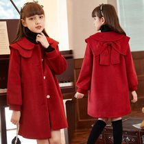 Girlsfur coats Winter New Years red girls Korean version gown Sold in the middle of a big child in the middle of the winter