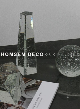 现代极简样板房间几何体水u晶气泡摆件轻奢软装饰品售楼处家居摆