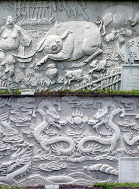 十二生肖浮雕定制花m岗岩石材雕刻园林景观动物主题背景墙制做厂