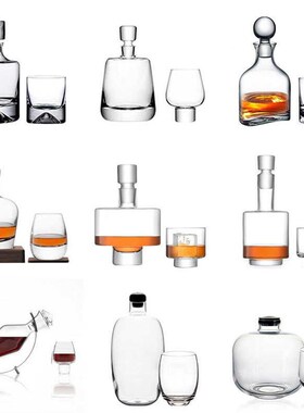 水晶玻璃杯酒具i酒樽醒酒器威士忌杯样板间酒具摆件装饰品设计套