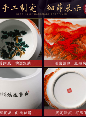 新品景德镇陶瓷器鸿运当头聚宝盆摆D件中式家居饰品客厅玄关养鱼