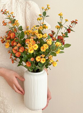 极速蔷薇花假花仿真花摆设花瓶餐桌桌面J客厅卧室装饰摆件永生干