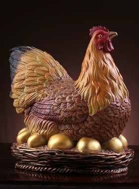 纯黄铜母鸡摆件金鸡下蛋工艺品爆单吉祥物家居玄V关卧室床头摆件