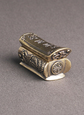 黄铜开盖龙凤棺材手把件防古玩升官发财创意摆件茶宠老铜器