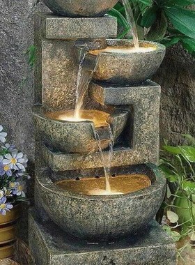 太阳能喷泉假山花园庭院装饰鱼池户外造景观流水摆V件风水轮不插