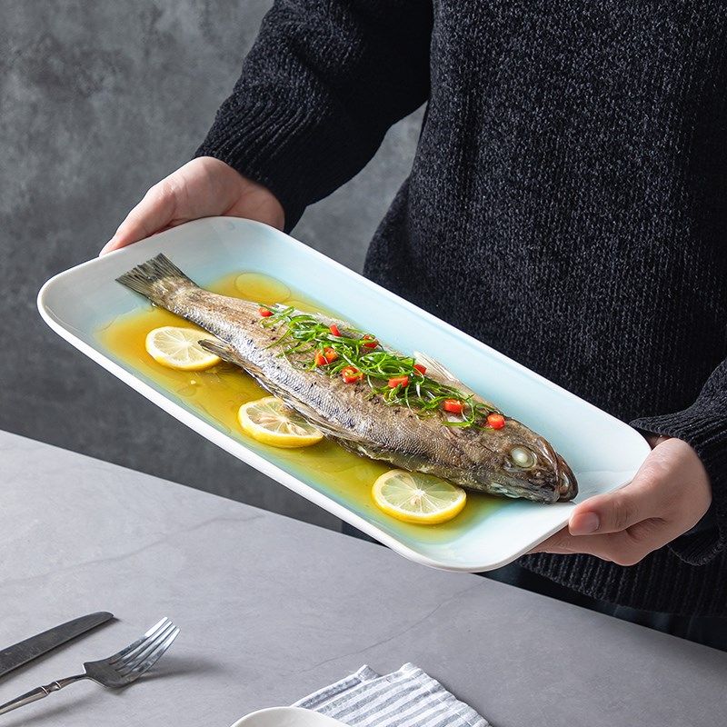陶瓷盘子菜盘2024新款鱼盘家用商用蒸鱼盘子高级感鱼盘长方形盘子,淘宝优惠券,粉丝福利购,淘宝优惠卷