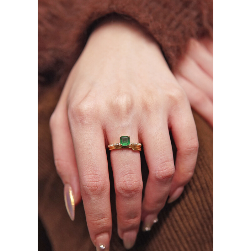 18k金祖母绿戒指天然绿色宝石5年老店自用赞比亚方形祖母绿-图0