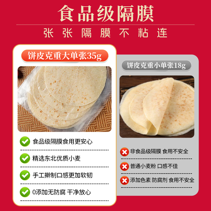 山东手工春饼皮薄饼筋饼烫面烙馍春卷单饼面饼商用即食早餐煎饼类