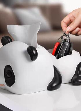ins 创意熊猫抽纸巾盒摆件钥匙收纳客厅餐桌面家居装饰品北欧可爱