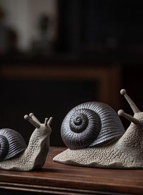 大号蜗牛陶瓷雕塑创意摆件家居桌面户外微景观鱼缸造景装饰工艺礼