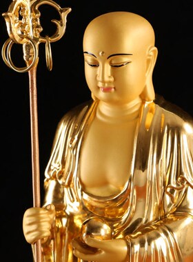 热销台湾贴金地藏王佛像佛堂供奉九华山地藏菩Q萨站像纯铜佛像摆