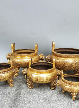 热销香炉a纯铜有求必应香炉 圆鼎三足鼎炉 招财进宝寺院寺庙祠堂