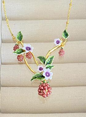 手工珐琅可爱仓鼠珍珠黑莓花朵花枝鼠项链胸针女时尚高级感饰品