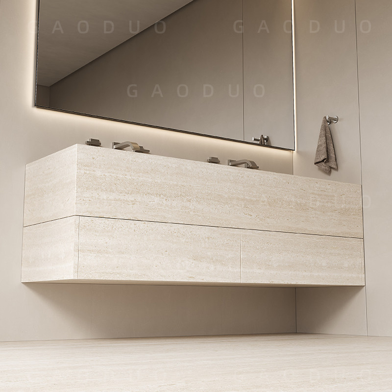 洞石木纹岩板一体无缝盆浴室柜组合卫生间高端洗手洗脸洗漱盆定制,淘宝优惠券,粉丝福利购,淘宝优惠卷