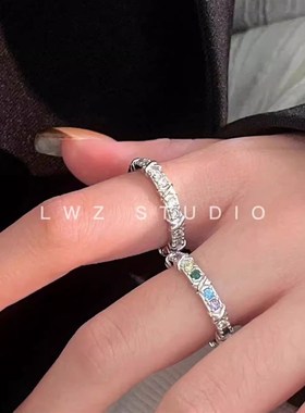 多巴胺彩色满钻戒指小p众设计精致甜酷指环轻奢高级感仿锆石食指