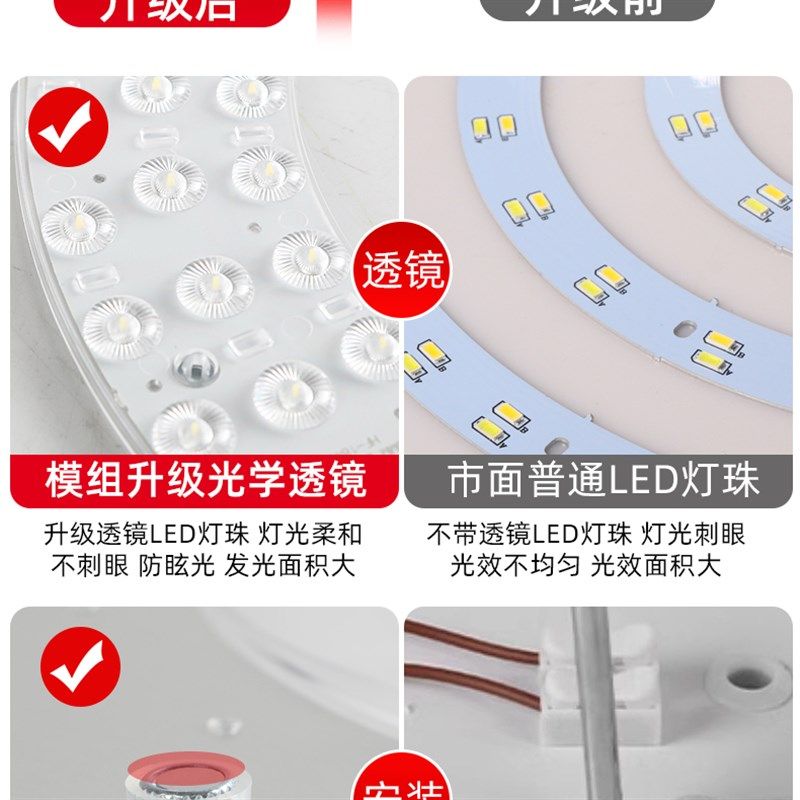 全光谱吸顶灯护眼led灯芯带磁铁替换芯家用卧室圆形灯盘改造模组,淘宝优惠券,粉丝福利购,淘宝优惠卷