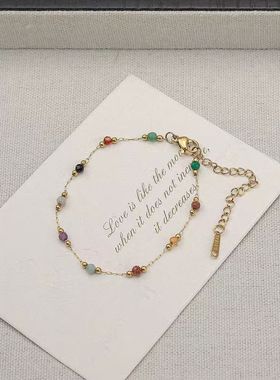 跨境小众设计彩珠串欧美项链女锁骨链春夏百搭钛钢网红冷淡风