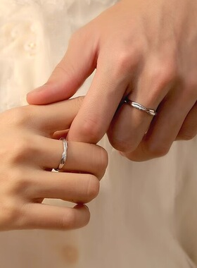 S999纯银环对戒光面磨砂小众刻字情侣戒指一对送男女礼物
