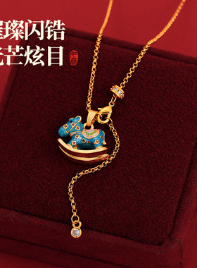 秋冬珐琅彩蓝色小马项链女小众设计感毛衣链本命年气质配饰品