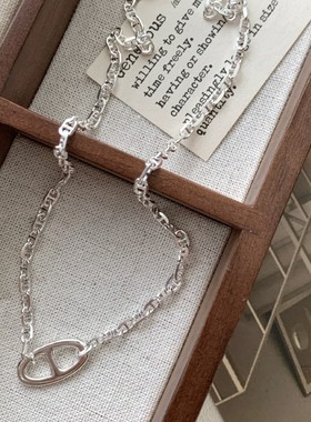 s925纯银猪鼻子项链女重工百搭韩国新款ins轻奢感复古锁骨链