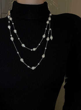 满天星珍珠项链女气质感毛衣链2025年爆款锁骨链轻奢小众颈链