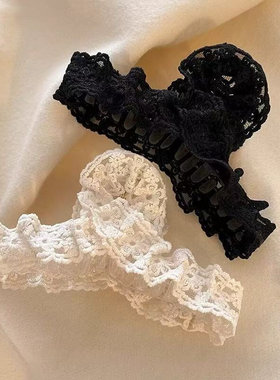 复古黑色蕾丝大号抓夹女2025新款高级感盘发鲨鱼夹后脑勺头饰