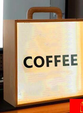 新品复古咖啡豆发光相框咖啡店吧台装饰dJiy摆件灯箱气氛灯展示框