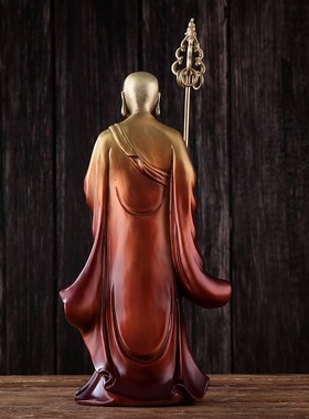 极速九华山铜地藏王佛像家u用供奉地藏菩萨像站立家居工艺品客厅