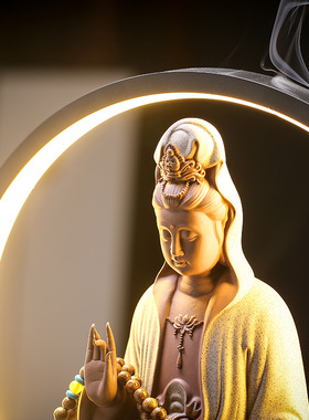 极速玄关客厅供奉家用安精雕莲V花禅意发光装