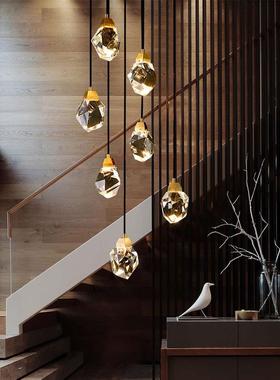 复式楼梯长吊灯北欧后现代简约别墅旋转楼梯创意个性餐厅灯水晶灯