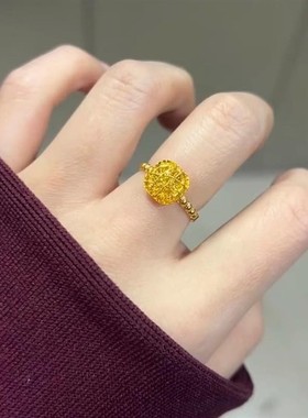香港【精品】沙金镀金黄金镀24k金拉丝小方糖素圈戒指女款不掉色