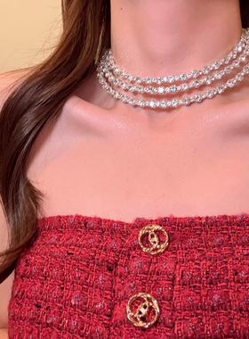 矜贵韩女重工满钻多层项链